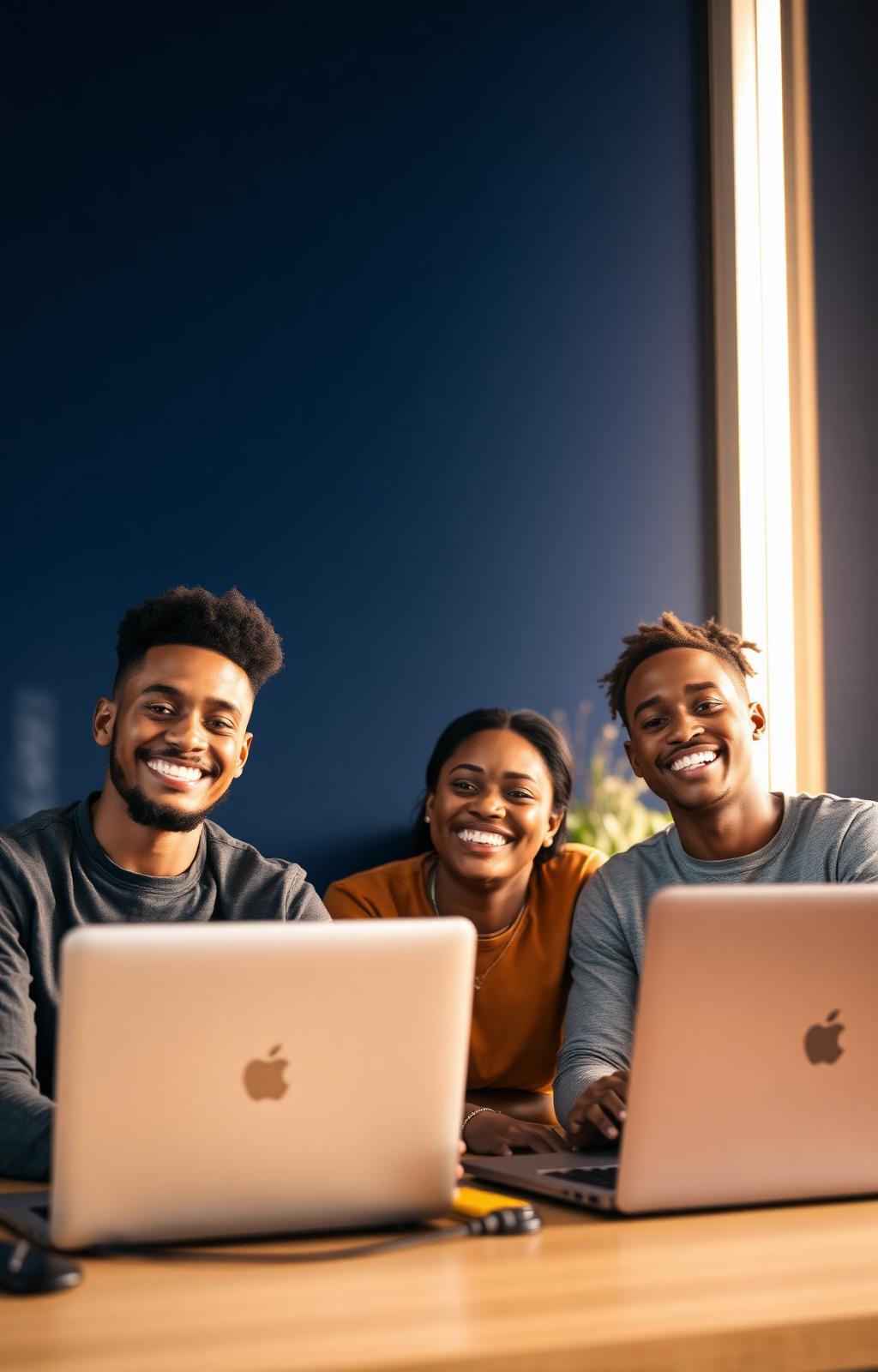Happy developers celebrating revenue growth on their laptops